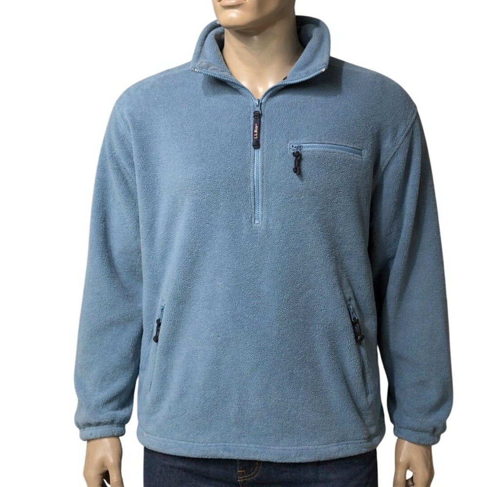 Vtg LL Bean XL Mens Blue Fleece Pullover Quarter Zip Jacket Mock Neck